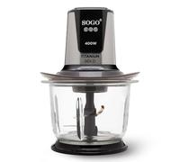 SOGO Picadora de Alimentos 400W con Bol de Vidrio 1.5L - Procesador de Comida con Cuchillas Acero Inoxidable - Tritura Carne, Verduras y Hielo - Mini Picadora Eléctrica con Bloqueo de Seguridad