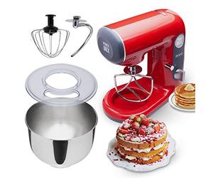 SOGO Power Mix Robot de Cocina Orbital Multifunción - Amasa, Bate, Mezcla, Bol giratorio de Acero Inox 5 litros y tapa anti salpicaduras, 5 velocidades + Turbo, Sin BPA,1000W Rojo (SS-14510)