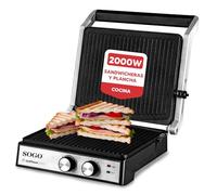 SOGO Sandwichera y Plancha de Cocina SS-7132 - Grill 2000W con Apertura 180° y Placas Lisas Antiadherentes - Parrilla Eléctrica Multiuso para Paninis, Carnes, Pescados y Bikinis