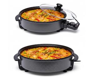 SOGO Sartén Paellera eléctrica con Tapa de Cristal Reforzado y Recubrimiento antiadherente | Ø interior 30 cm | profundidad 5 cm | termostato ajustable hasta 240º C | 1500W | SIN PFOA