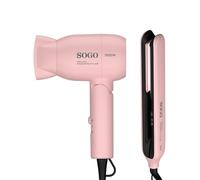 Sogo Sogo - 2 en 1 Set de Viaje Plancha y Secador de Pelo - Max 1500w. Rosa