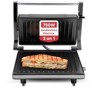 Sogo Sandwichera Eléctrica con Placas Grill - Plancha Cocina 3 en 1 Grill, Tostadora, Press - Plancha para Panini, Carne, Pescado, Bikini - Parilla Eléctrica Antiadherente Multiusos 750W con Asa Fría