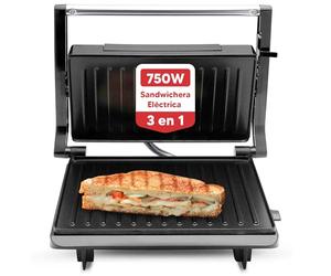 SOGO SS-7122 Sandwichera, Panini Press, Grill, Parrilla Eléctrica, 750W, Plancha Anti-Adherente y Diseño Compacto, Color Negro