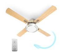 SOGO Ventilador de techo con luz LED de intensidad regulable y mando a distancia con temporizador, bajo consumo, aspas de madera prensada (132cm aspas redondeadas)