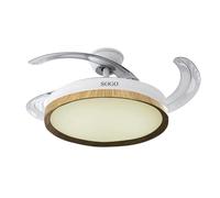 SOGO Ventilador de Techo Plegable con Luz LED y Función Reversible, 3 Aspas Color Madera, Control Remoto, Temporizador, Motor Silencioso, 3 Velocidades, Interior