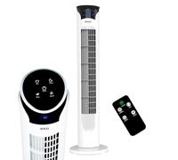 SOGO Ventilador de Torre Turbo con Mando a Distancia - Ventilador de Pie Oscilante Silencioso para Hogar y Oficina con Temporizador 12H - 3 Velocidades y Pantalla LED