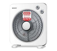 SOGO Ventilador Rotatorio Box-Fan 10" Con Temporizador 60 Minutos - Ventilador Compacto Bajo Ruido Para Dormitorio - 3 Velocidades - Rejilla Giratoria Multidireccional