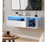 SogosHome Mueble de TV Flotante Soporte TV con Luces LED, Estante de Pared para Consolas y Mandos, Moderno Centro de Entretenimiento Mueble Colgante para Salón Moderno, 100 x 30 x 30 cm