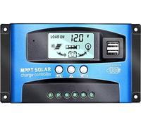 SOGTICPS MPPT - Regulador de carga solar (100 A, 12 V/24 V, panel solar, con dos puertos USB, pantalla LCD, modelo Wanderer BL912), color azul