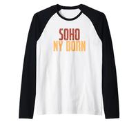 SoHo NY Born Tee Retro Block Lettering Mujer Hombre Camiseta Manga Raglan