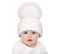 SOHOBABY™ Hecho en Reino Unido Sombrero Suave y Elástico con Pompón Simple para Bebé Niño y Niña, blanco, 6-18 meses