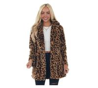 Sohodoo Abrigo largo de piel sintética con estampado de leopardo for mujer - Gabardina con estampado de guepardo con frente abierto y cuello de solapa(M)