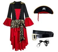 Sohodoo Disfraz de pirata de Halloween for mujer, vestido, sombrero, ropa de fiesta, disfraz de animación de escenario(M)
