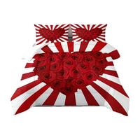 Sohodoo Juego de Funda de edredón 3D Hearts & Roses, Ropa de Cama a Rayas Blancas, 3 Piezas: 1 edredón + 2 Fundas de Almohada, diseño de Rosa roja(240-220cm)