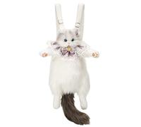 Sohodoo Monedero del bolso del gato de la felpa con el cuello y el lazo del cordón, diseño mullido blanco, bolso de mano de la muchacha(A)