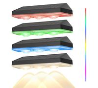 Soiarllt 4 aplique solar exterior para valla, foco solar exterior con panel monocristalino, 3 LED RGBW 9 modos, 3 soportes I/L, IP65 impermeable para piscina, balcón, terraza y jardín