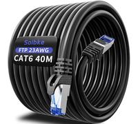 Soibke Cable de Red 40 Metros, Cable Ethernet Cat 6 Blindado FTP Cables RJ45 Alta Velocidad 23AWG Cables Internet 40 Metros 1Gbps 250MHz Gigabit Cabl Red Negro Impermeabilización Cabl LAN para Modem