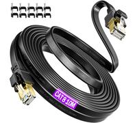 Soibke Cable Ethernet 10 Metros, Cable de red Cat 8 Alta Velocidad, Cable Internet plano con conector Rj45 para módem Rúter Switch PS4, Compatible con el Cable Lan at 7/Cat 8 - Negro