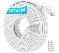 Soibke Cable Ethernet 10 Metros, Cat 6 Alta Velocidad Cable de Red 10 Metros Largo Cable Internet Blanco Cable LAN Plano Network Cable Gigabit 1000Mbps Cable Wifi Cable Wlan para Módem Rúter