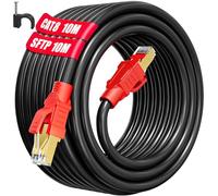 Soibke Cable Ethernet 10 Metros, Cat 8 Cable Lan Blindado para Exterior Interior 40Gbps 2000MHz Cable de Red 10m Alta Velocidad, Gigabit RJ45 POE SFTP Cable Internet Largo Negro - con 10 Cable Clips