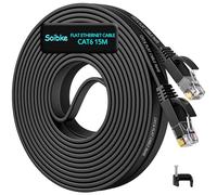 Soibke Cable Ethernet 15 Metros, Cat 6 Cable LAN Alta Velocidad Cable de Red 15m Plano 1Gbps - RJ45 15m Largo Gigabit Negro Cable de Internet para Switch Rúter