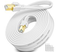 Soibke Cable Ethernet 18 Metros, Cable de Red Plano Cat 8 Cable LAN 18m Alta Velocidad Blindado - 40Gbps 2000MHz Cable RJ45 18m Gigabit Cable de Conexión para Rúte, Módem (Blanco, 18 Clips)