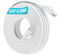 Soibke Cable Ethernet 20 Metros, Cable de Red Cat 6 20m Plano, Cable Internet 20 Metros Cable LAN Alta Velocidad 10/100/1000 Mbits, Largo Gigabit Cable RJ45 Interior para Módem Rúter (Blanco)