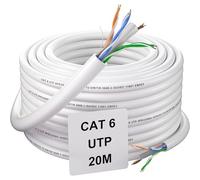 Soibke Cable Ethernet 20 Metros, Cat 6 Cable de Red LAN Exterior Interior Bobina Impermeable RJ45 20m Alta Velocidad Internet UTP 23AWG Gigabit Cable de Instalación Blanco