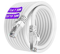 Soibke Cable Ethernet 30 Metros, Cable de Red Cat 7 Alta Velocidad 10Gbit/s 600MHz Gigabit Cable RJ45 24AWG Blanco Cable LAN Blindado Impermeabilización Al Aire Libre Cable de Red SFTP para Módem