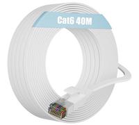 Soibke Cable Ethernet 40 Metros, Cat 6 Largo Cable de Red 40 Metros Plano Cable Internet Alta Velocidad Gigabit Cable LAN 10/100/1000 Mbit/s Cable RJ45 Interior Blanco Network Cable para Módem Rúter