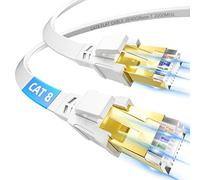 Soibke Cable Ethernet 5 Metros Cat 8, Cable de Red Alta Velocidad RJ45 Cable LAN Gigabit Plano Cable de Conexión a Internet de 40Gbps 2000MHz Blanco para Switch Rúter Módem Panel de Conexión PC