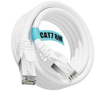 Soibke Cable Ethernet 8 Metros, Cable de Red Cat 7 Blindado S/FTP Gigabit Cables RJ45 24AWG Cables LAN Blanco Impermeabilización Cabl Red 8 Metros Exteriores 10Gbit/s 600MHz Alta Velocidad Para Moedm