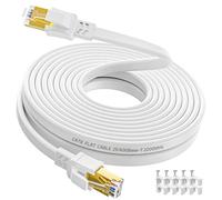 Soibke Cable Ethernet 8 Metros, Cable Lan Plano Alta Velocidad Cat 8 Cable de Red Blanco Gigabit RJ45 Cable LAN 8m -40Gbps 2000MHz Cable Internet para Switch Rúter Módem PC