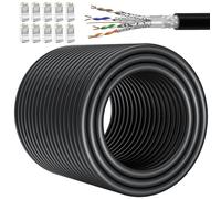 Soibke Cable Ethernet 80 Metros, Cable Lan Cat 7 Alta Velocidad 10Gbit Cable de Red S/FTP Blindado Cable de Internet Gigabit 24AWG Exterior Impermeables RJ45 Cable de Instalación Negro