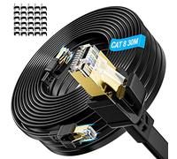 Soibke Cable Ethernet Cat 8 30 Metros, Cable de Red 30 Metros Cable Internet Alta Velocidad 40Gbps 2000MHz FTP Blindado Cable RJ45 Gigabit Cable LAN Plano Cable de Conexión Largo 30 Clips para PC