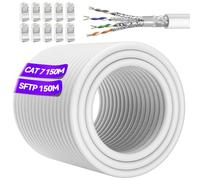 Soibke Cat 7 Cable Ethernet 150 Metros Blanco Cable RJ45 Gigabit Blindado | Cable de Red Alta Velocidad Cable Internet S/FTP Cable LAN Impermeabilización Exteriores para Enrutador Módem - 10Gbps 600MHz