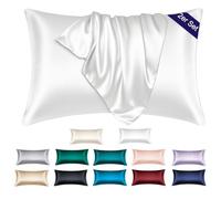 Soifox Juego de 2 fundas de almohada de raso 40x60 - Suave como funda de almohada de seda lujosa 40x60 para el cabello y la piel con cremallera Blanca