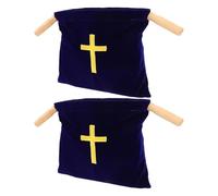 SOIMISS 1 Juego Bolsas para Ofrendas de Iglesia Terciopelo Azul Bordado Cruz 43x25 Cm 2 Unidades con Asas de Madera para Comunión Bautizo y Colecta Religiosa 2 Piezas