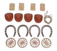 SOIMISS 16 Piezas Juego de Pacas de Heno Decorativas Miniatura Forma de Herradura, Sombrero, Rueda y Fardo para Decoración de Mesa y Centro de Mesa en Fiesta Vaquera
