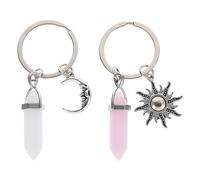SOIMISS 2 llaveros de metal con forma de luna y sol, para coche, con cristales, jade y piedras, para regalo de cumpleaños de niños, niñas y mujeres