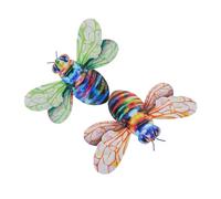 SOIMISS 2 piezas Decoración de Pared Exterior con Abejas Metálicas Coloridas Alas Verde y Naranja de Hierro Resistente para Jardín y Terraza