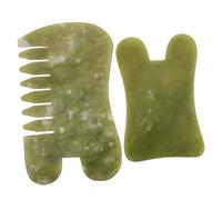 SOIMISS 2 piezas Herramienta Gua Sha Facial Auténtica Jade Natural Masajeador Corporal y Facial Piedra Raspadora para Cuidado Piel con Dos