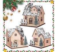SOIMISS 3 Piezas Casas Navideñas de Madera Luces Led, Decoración Rústica para Centros de Mesa y Cenas Festivas, Mini Casas de Pueblo Navideñas Iluminación Decorativa