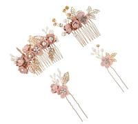 SOIMISS 4 Pcs Tocado de Flores Horquillas de Novia y Boda, Aleación y Plástico, Rosa, para Cumpleaños y Bailes