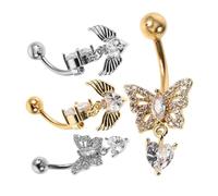 SOIMISS 4 Piezas Anillos Inoxidable con Circonita Forma de Piercing Ángel y para Mujer Joyería Casual para Fiesta y Diario