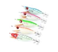 SOIMISS 5 Piezas Señuelos Luminosos de Pesca Artificial de Madera Forma de Camarón y Calamar Accesorios y Duraderos para Pesca Nocturna Colores Aleatorios Agua Dulce y Color Aleatorio