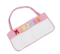 SOIMISS Bolsa para Accesorios de Mahjong Grande con Bordado PU Transparente Cremallera Organizador Portátil para Fichas de Mahjong Bolsa Vacía para Viaje y Uso en Juegos