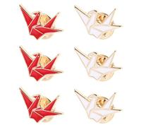 SOIMISS Broche de Grulla Origami 6 Pcs, Broche Delicado para Damas, Pines Estéticos de Aleación, Colores Rojo y Blanco, Insignias para Ropa y Mochilas, Accesorio de Joyería para Mujer