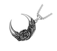 SOIMISS Collar para Hombre Colgante de Rosa y Luna en Acero Inoxidable, Diseño Delicado y Único, Fácil de Poner y Quitar para Trabajo y Viaje