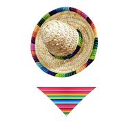 SOIMISS Conjunto de Sombrero Mexicano Tejido y Bandana Triangular para Perro y Gato Pequeño Accesorio Ajustable para Fiestas Cumpleaños y Disfraces de Mascotas 2 Piezas